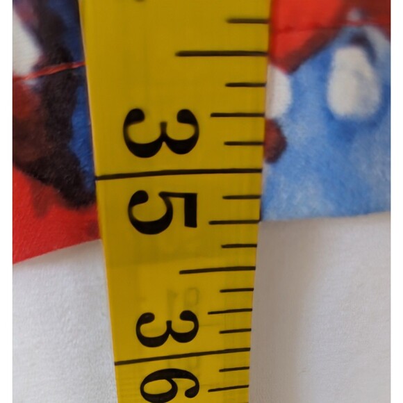 Abstract Print Shift Dress M Red Blue V Neck Button Front 3/4 Sleeve - Picture 6 of 6